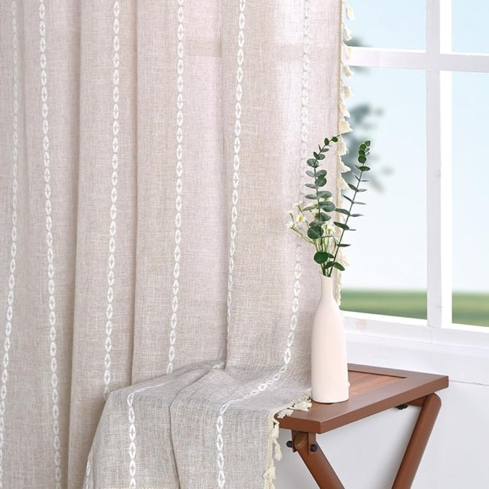Kjøkkengardiner i boho-stil, bomull og lin – 52"Wx18"L