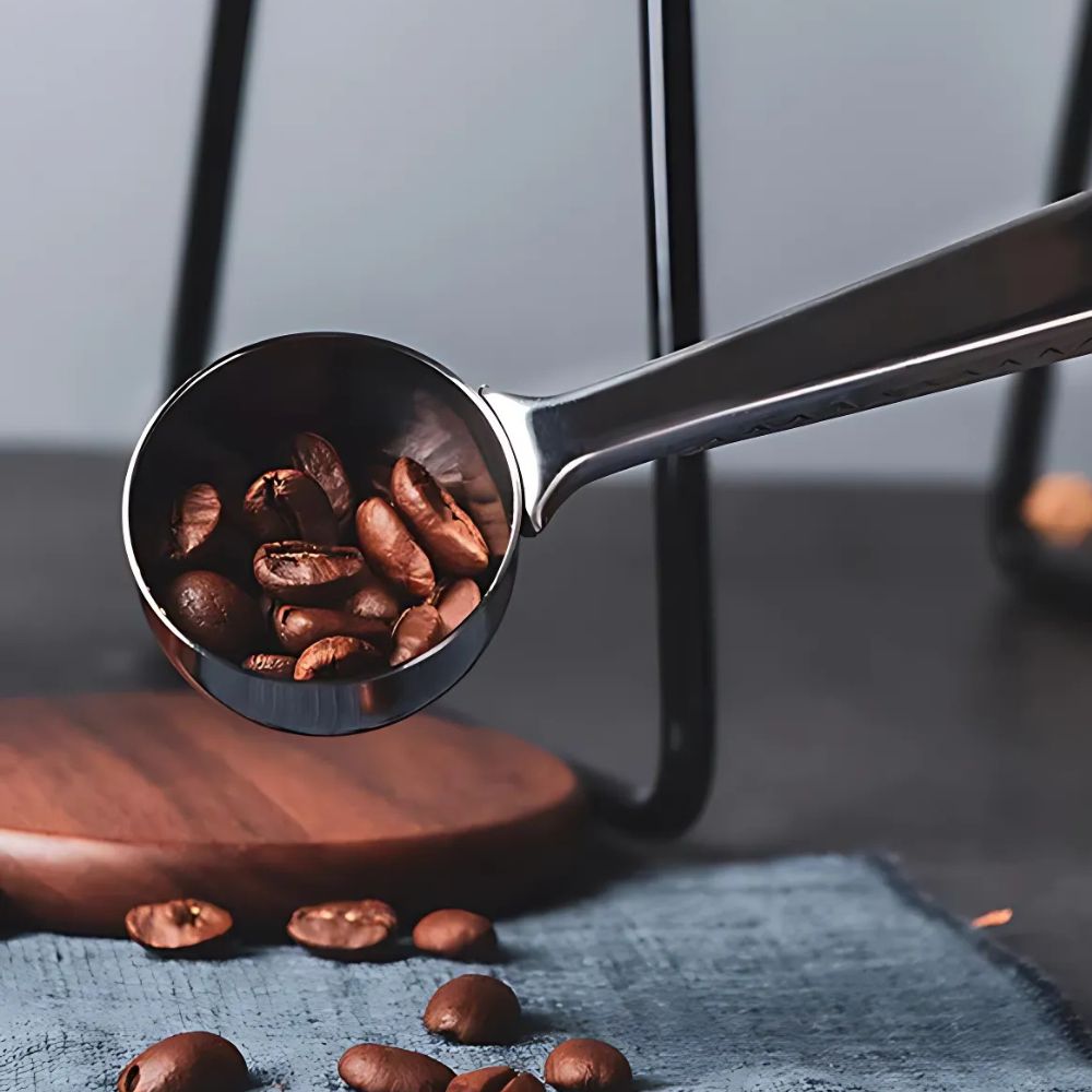 Kaffeskje med klips til posen