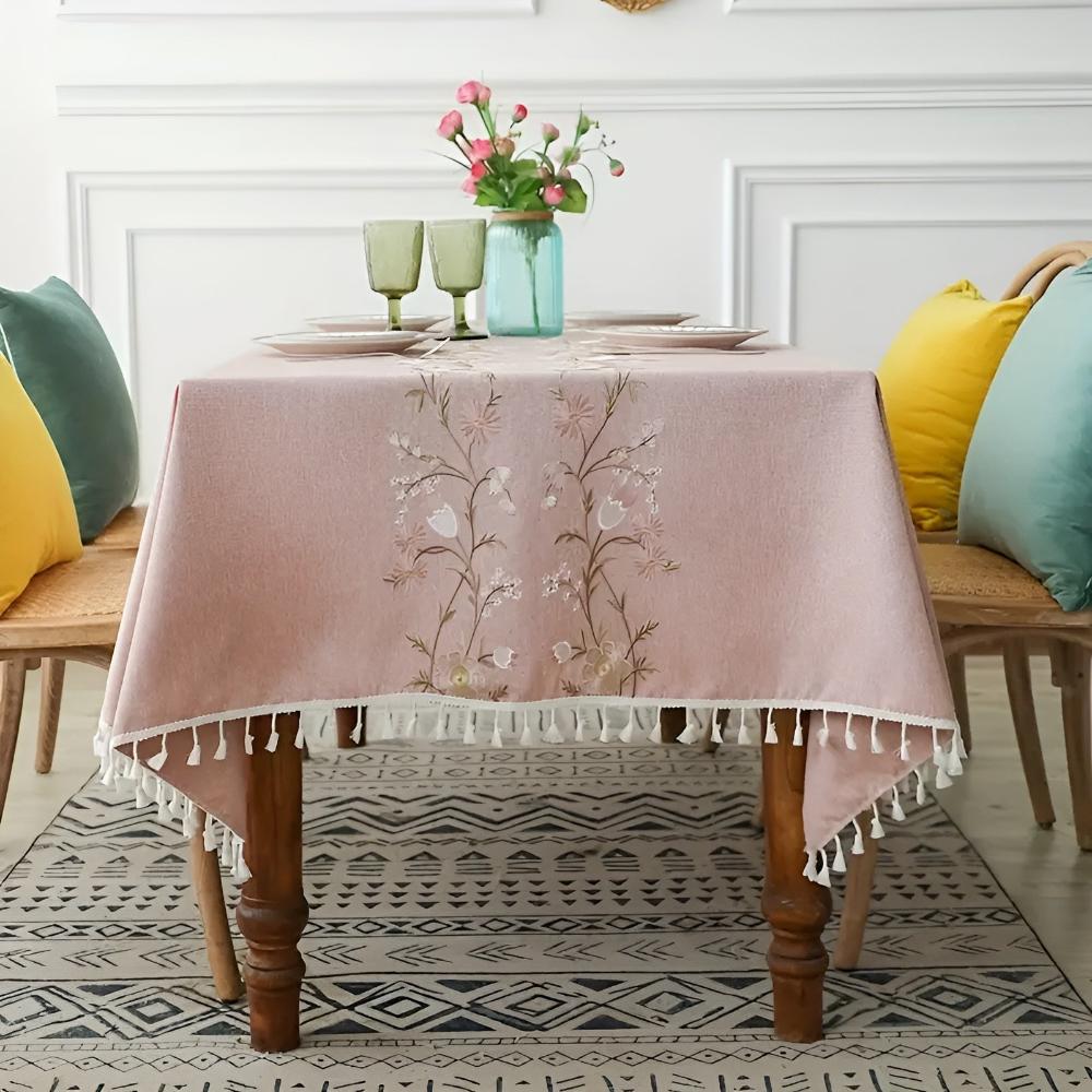 Elegant duk med vevde blomster – Rosa