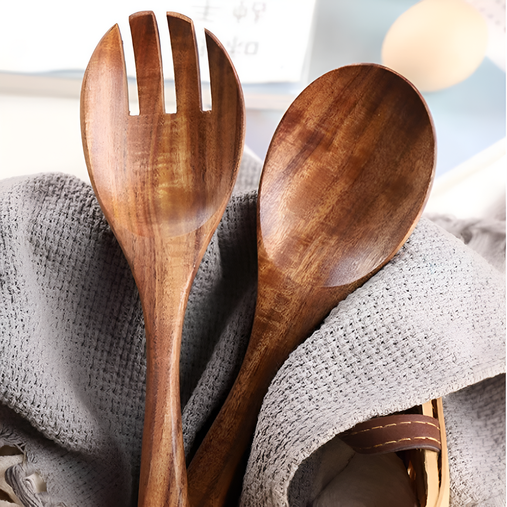Rustikt salatsett i teak | 2 deler