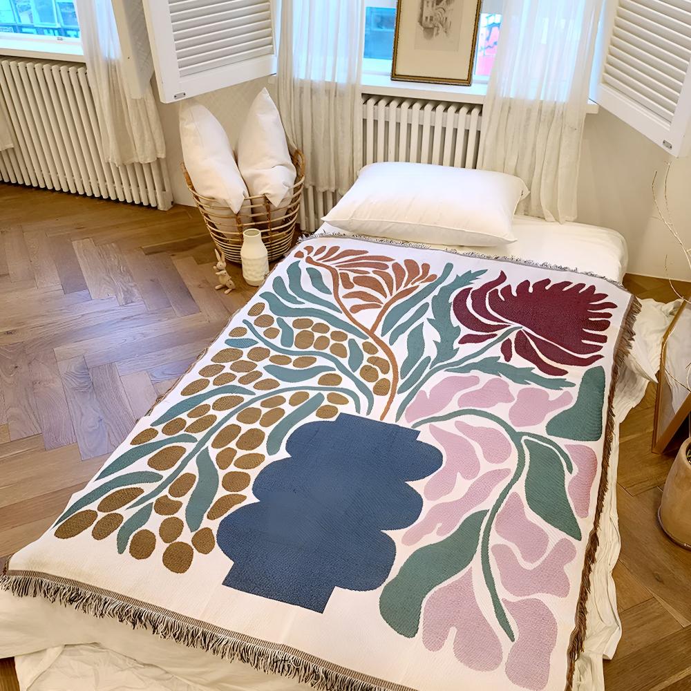 Vevd pledd med blomstervase – 51"x63"