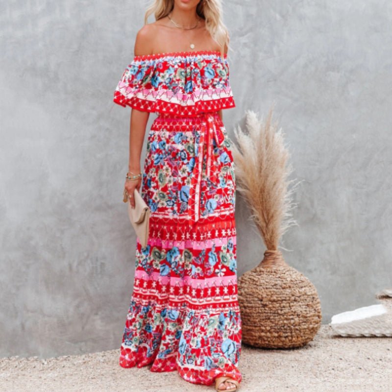 Off Shoulder - trykt maxi - kjole - NordHjem