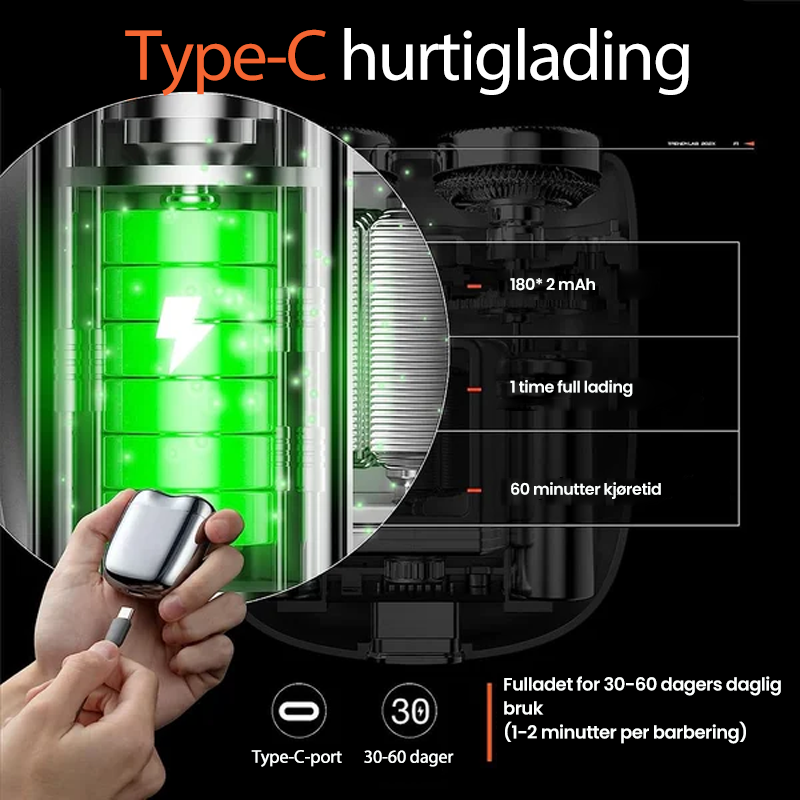 Oppladbar, Vanntett, Kompakt Elektrisk Barberhøvel for Hjem, Bil, Reise