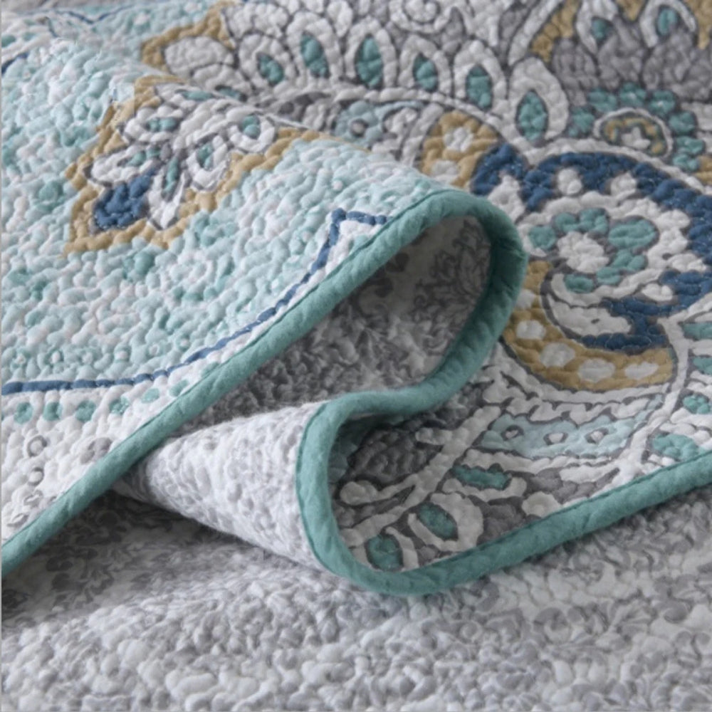 Paisley sengeteppesett i turkis