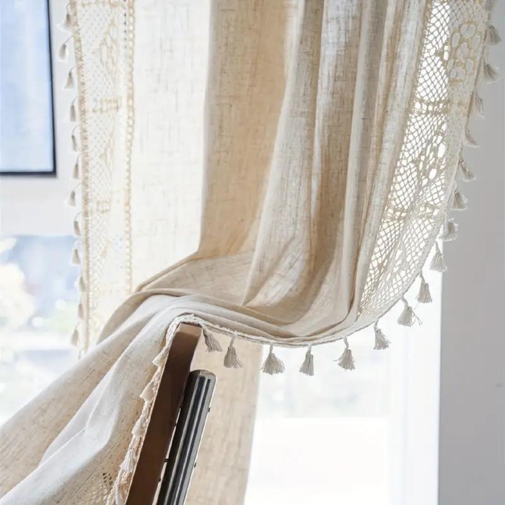 Geometrisk lingardin i landlig stil – 59"Wx39"L