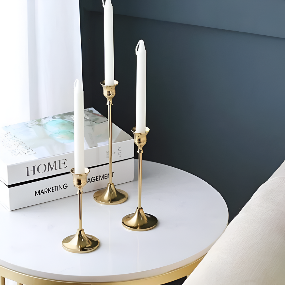 Lysestaker i vintagestil | Sett med 3 – Gull