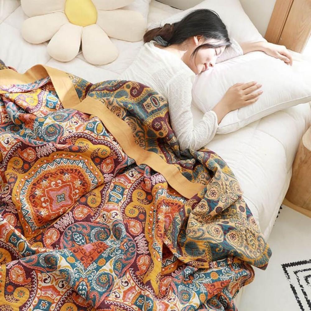 Sunrise Boho vendbart bomullspledd