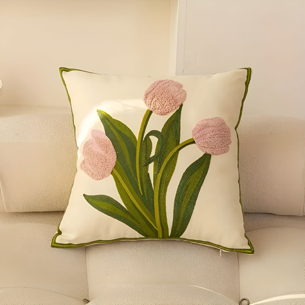 Putetrekk med blomstrende tulipaner