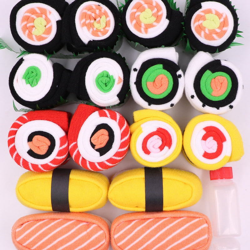 Sokkesæt med sushi-design i gaveæske