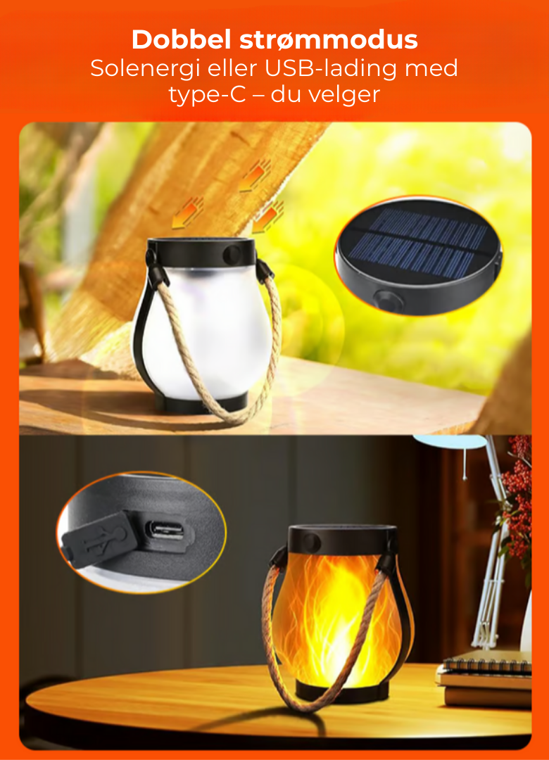 EmberGlow™ | Solcellelanterne med ægte flammeeffekt