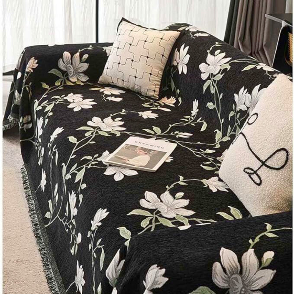 Vintage sofatrekk i blomstret chenille