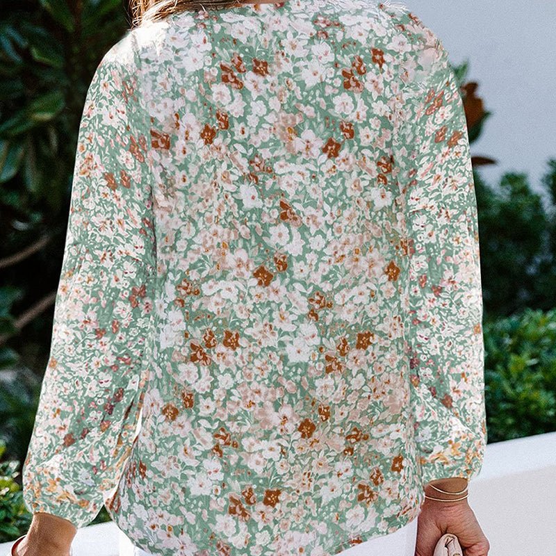 Boho Blomstertrykk V - hals Langermet Løse Bluse - NordHjem