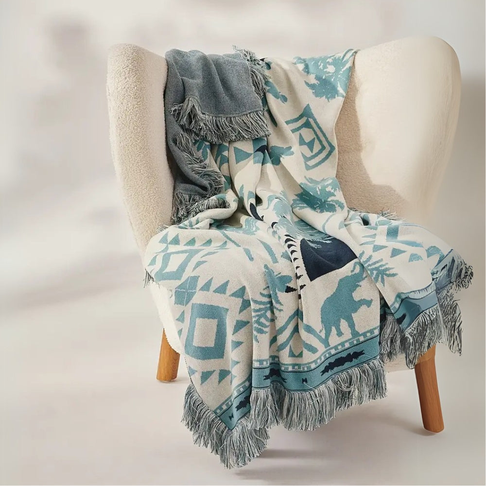 Azura boho-strikkepledd i bomull med geometrisk mønster