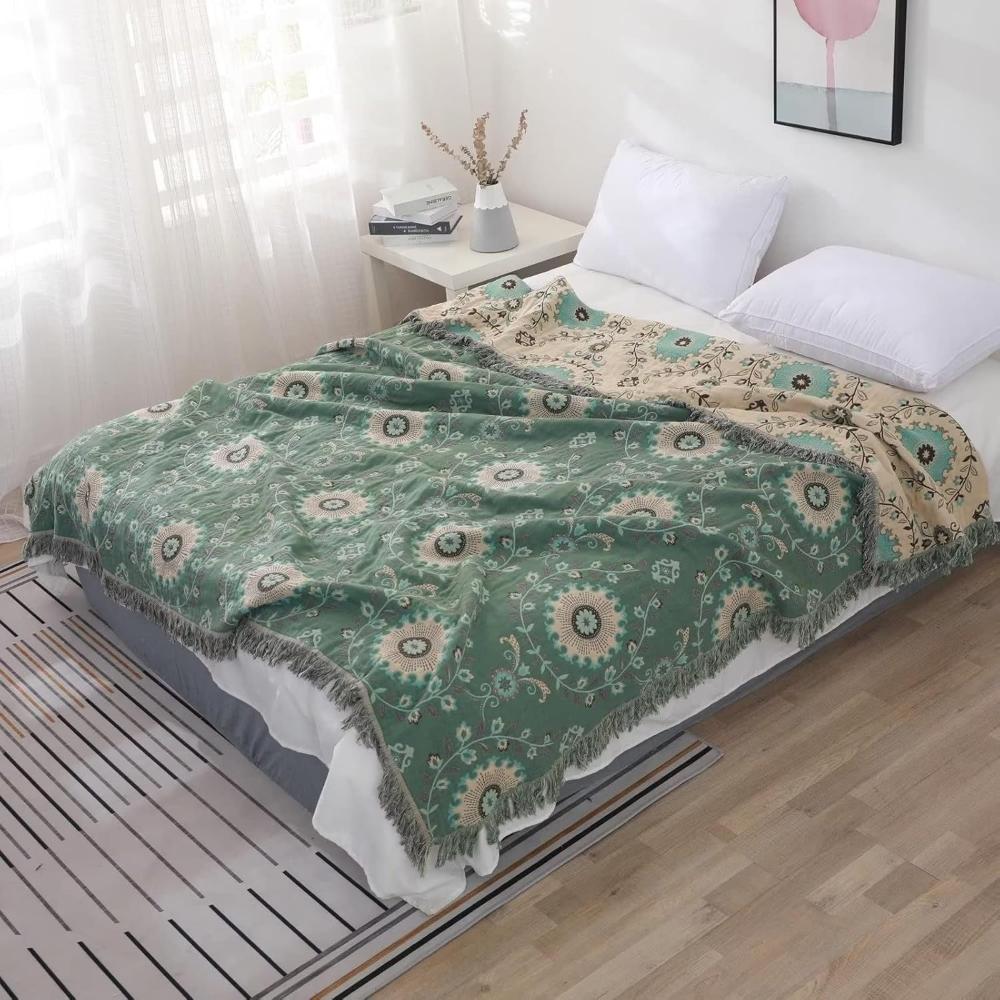 Retro mandala vendbart bomullspledd