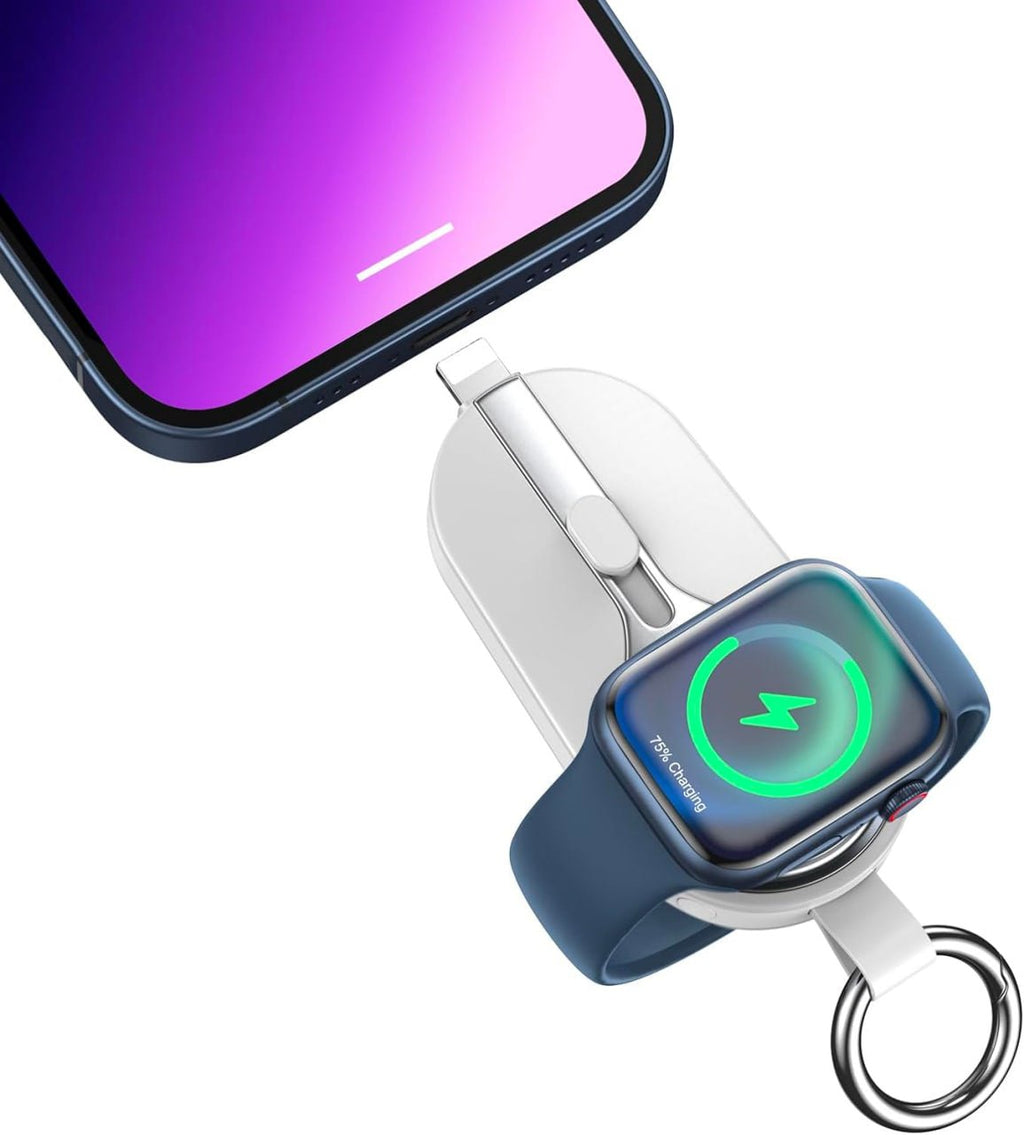 KeyPact Duo 2 - i - 1 Mini Powerbank med Klokkelader – 2000mAh, Type - C & Lightning, Robust med Karabinkrok - NordHjem