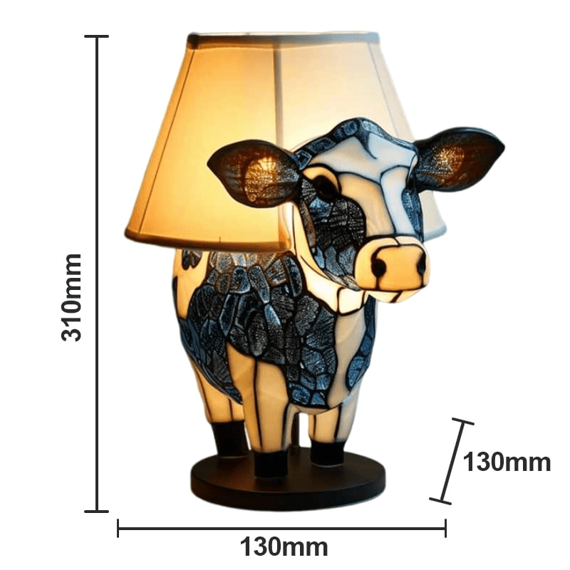 Håndlaget Highland - ku Bordlampe i Farget Glass – Unik Kunstnerisk Hjemmedekorasjon og Gave - NordHjem