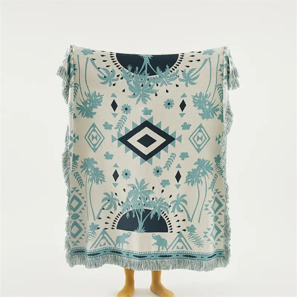 Azura boho-strikkepledd i bomull med geometrisk mønster