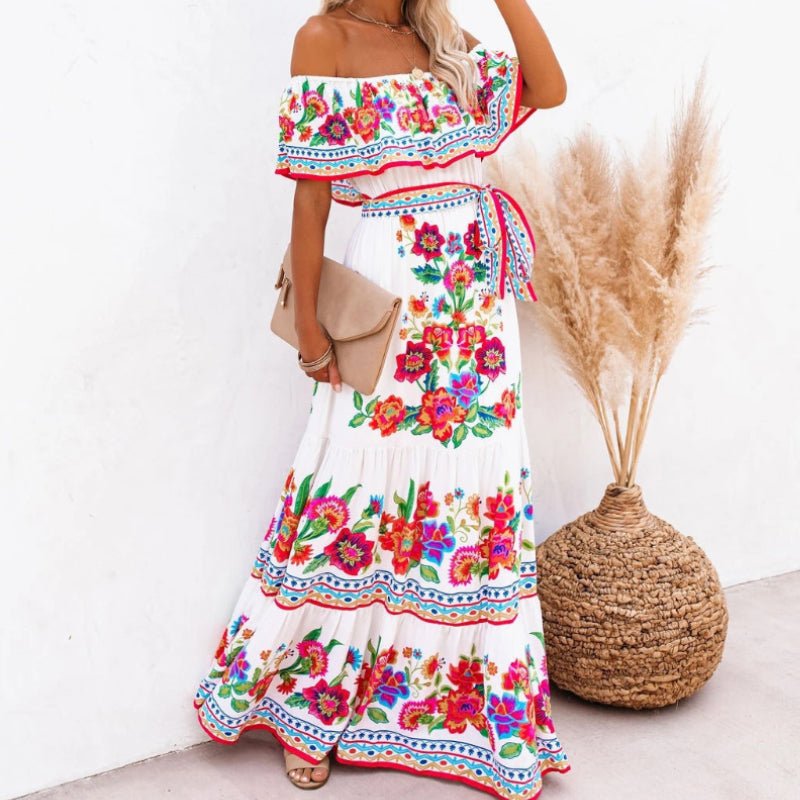 Off Shoulder - trykt maxi - kjole - NordHjem