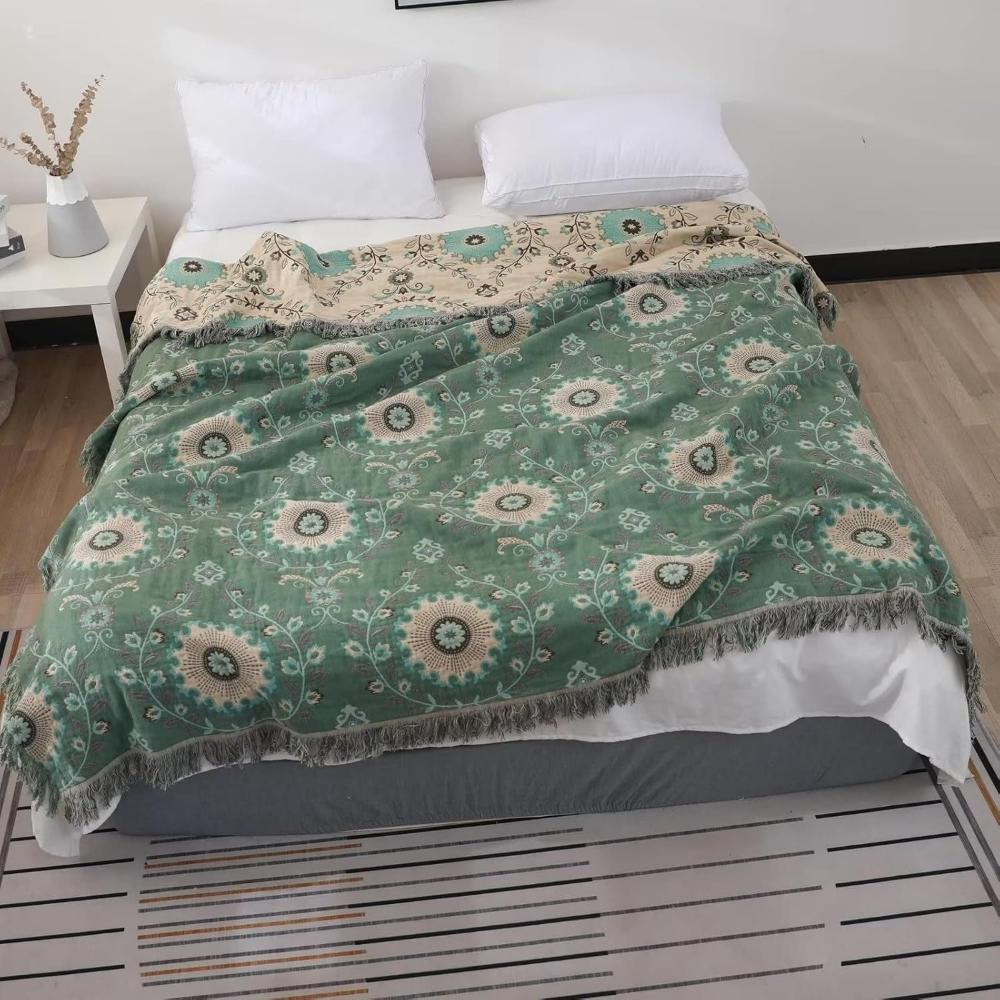 Retro mandala vendbart bomullspledd