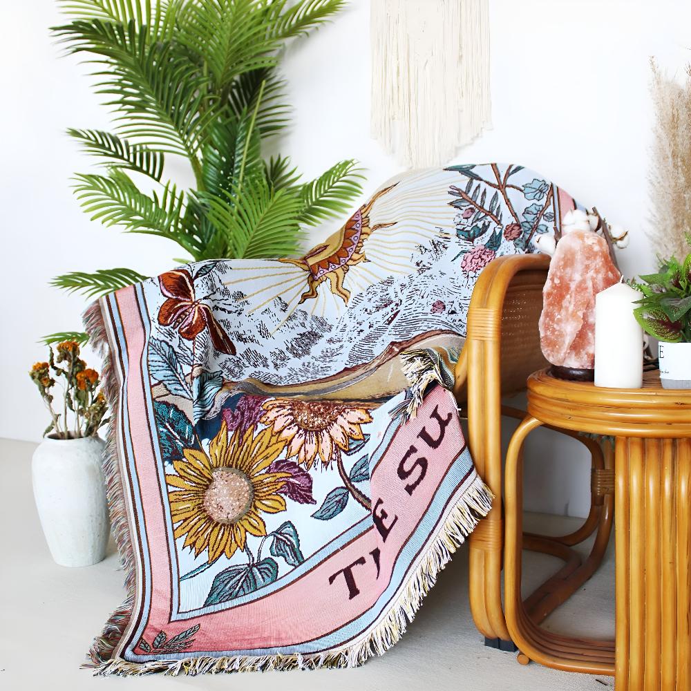 Boho-veggpledd med solmotiv