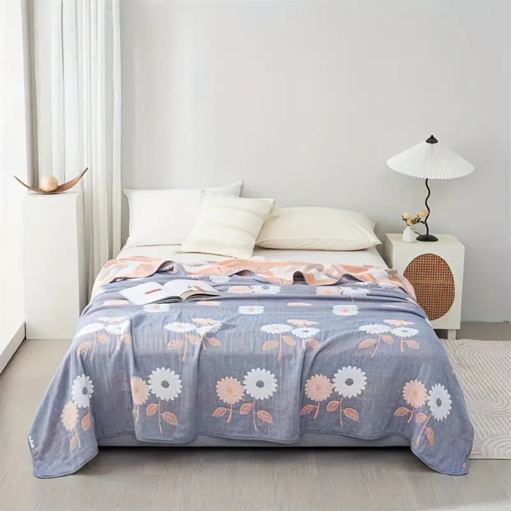 Zyphara vendbart bomullspledd med blomster – 59"x79"