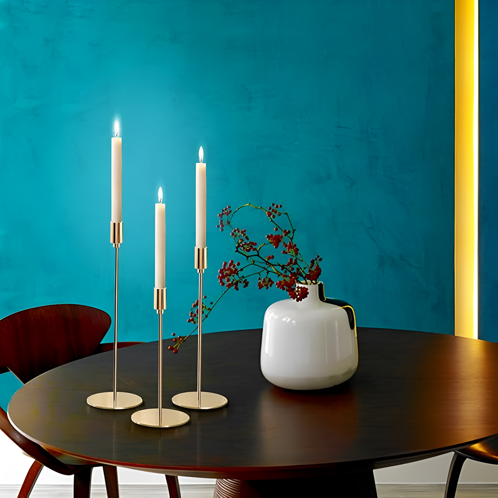 Elegante lysestaker i metall | Sett med 3
