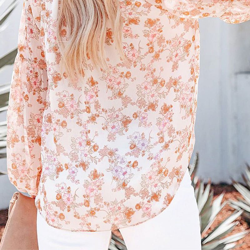 Boho Blomstertrykk V - hals Langermet Løse Bluse - NordHjem