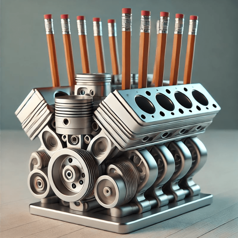 V8 - motor penneholder – Kraftfull skrivebordsorganisator for bil - og teknikkentusiaster - NordHjem