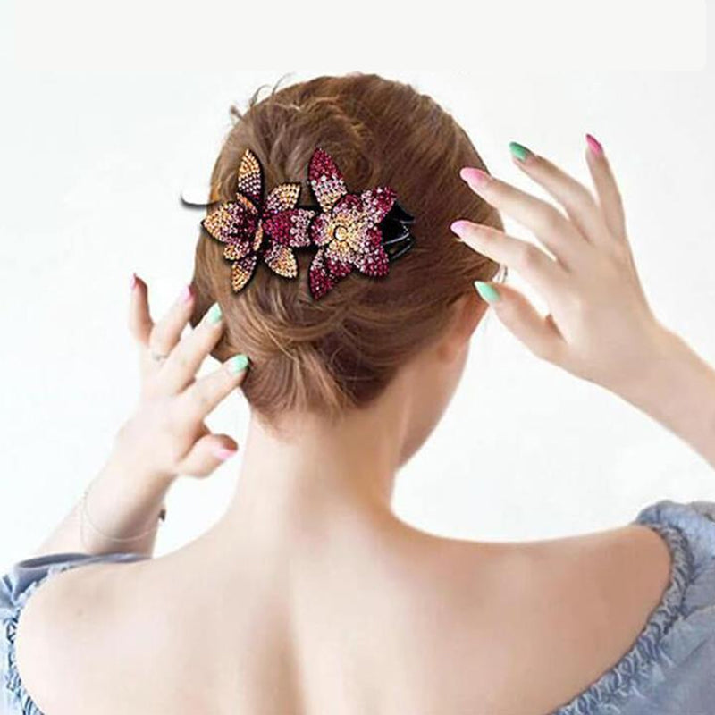 Rhinestone Double Flower Hårklemme