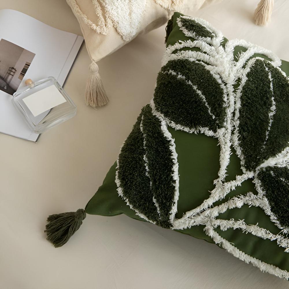 Plysjputetrekk med blad og dusker