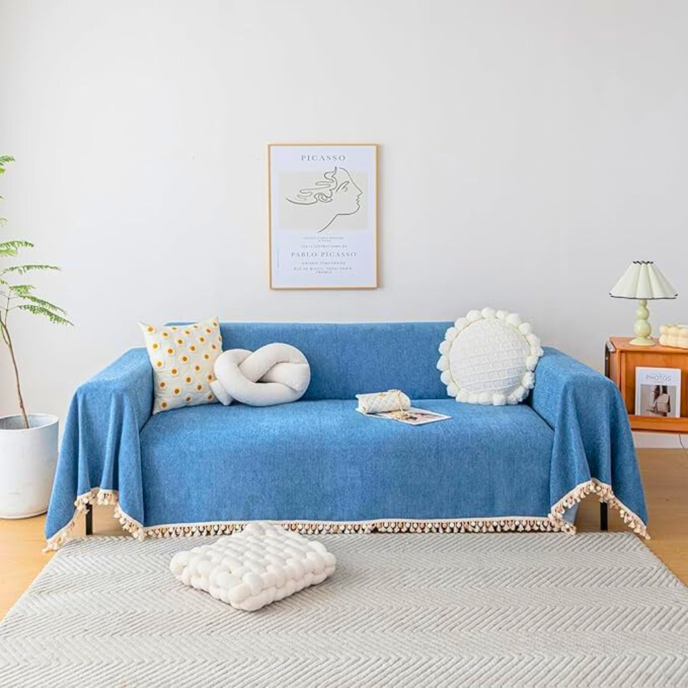 Elegant plysjtrekk til sofaen – Blå