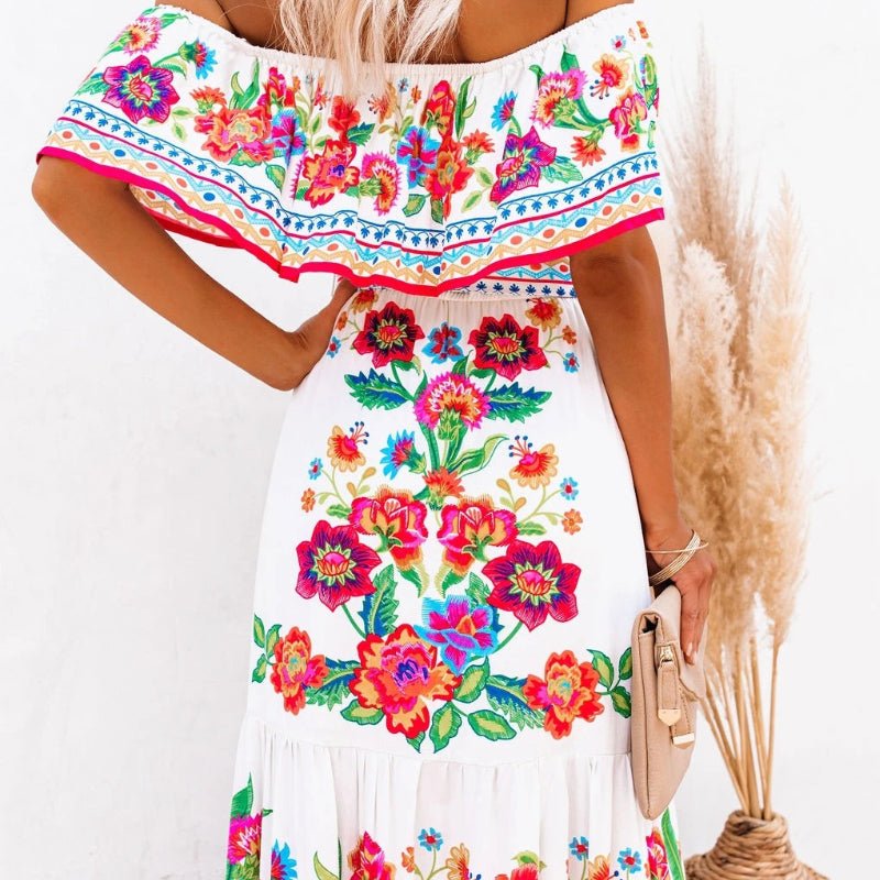 Off Shoulder - trykt maxi - kjole - NordHjem