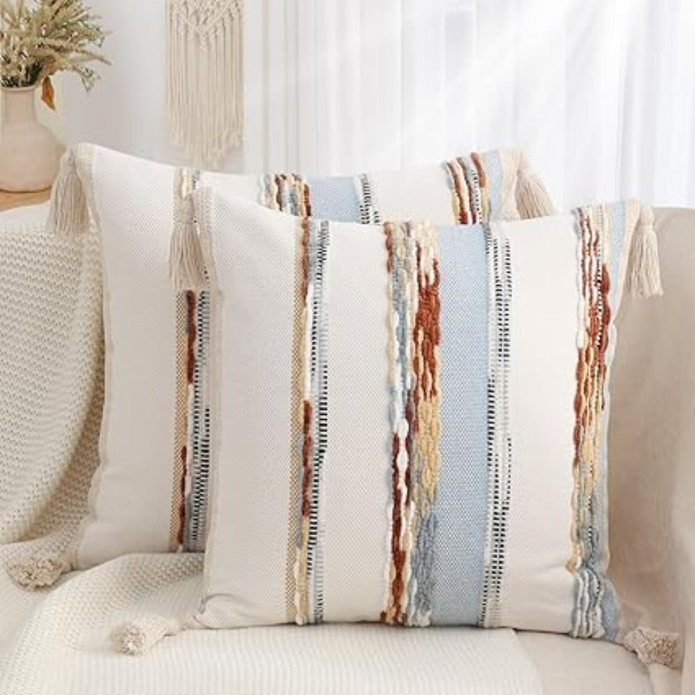 Dobbeltsidige putetrekk med boho-striper