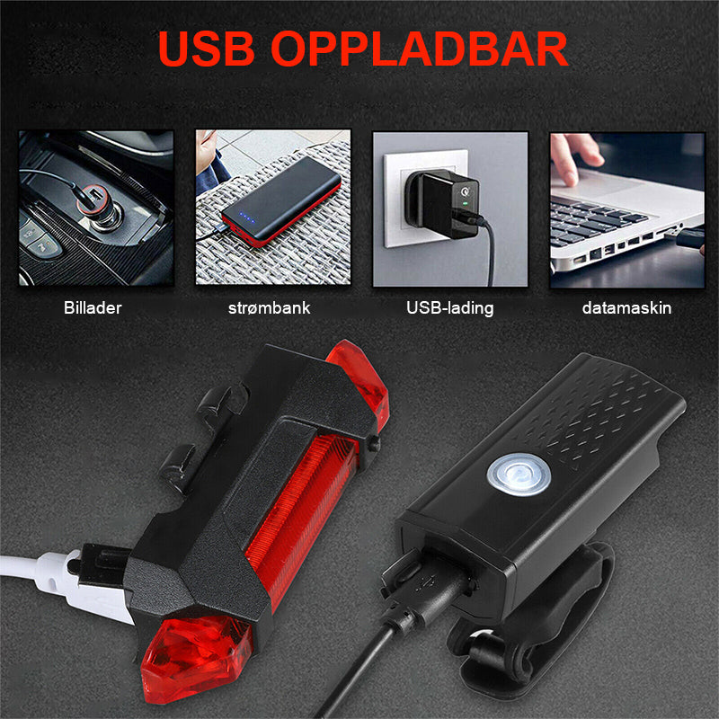 Oppladbart lyssett for sykkel