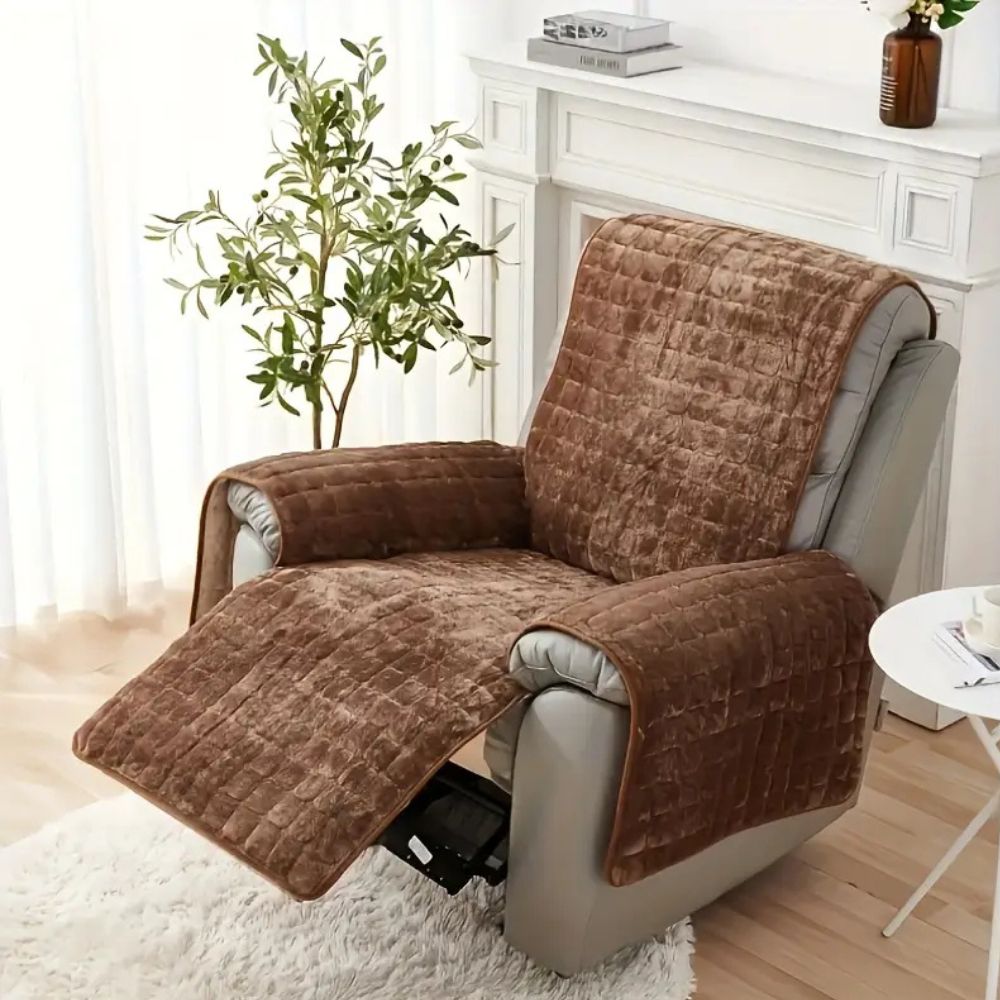 Trekk til reclinerstol i fløyel med rutenett – Warm Beige