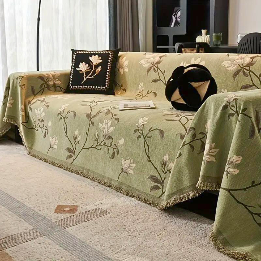 Vintage sofatrekk i blomstret chenille