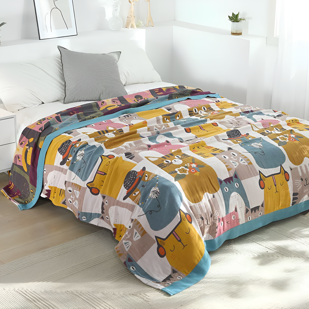 Vendbart bomullspledd med lekne katter – 59"x79"