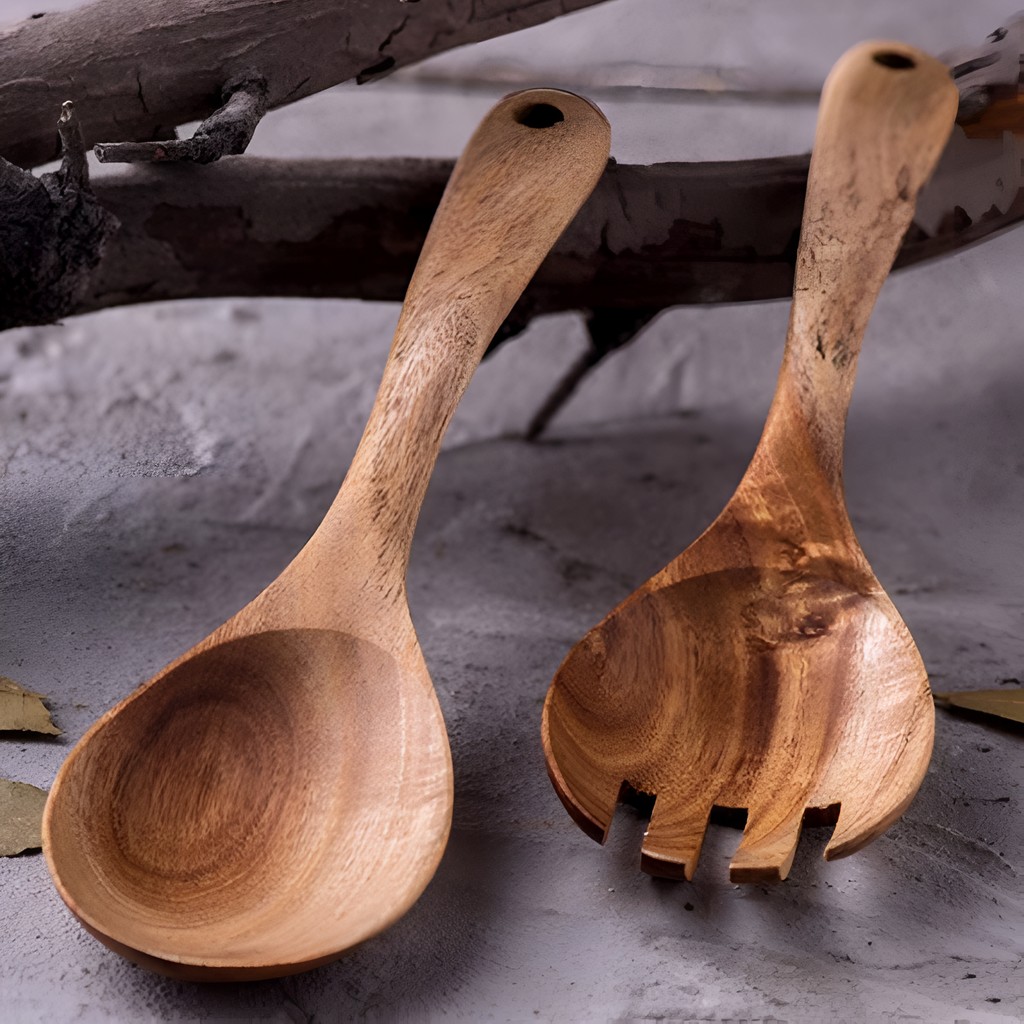 Rustikt salatsett i teak | 2 deler