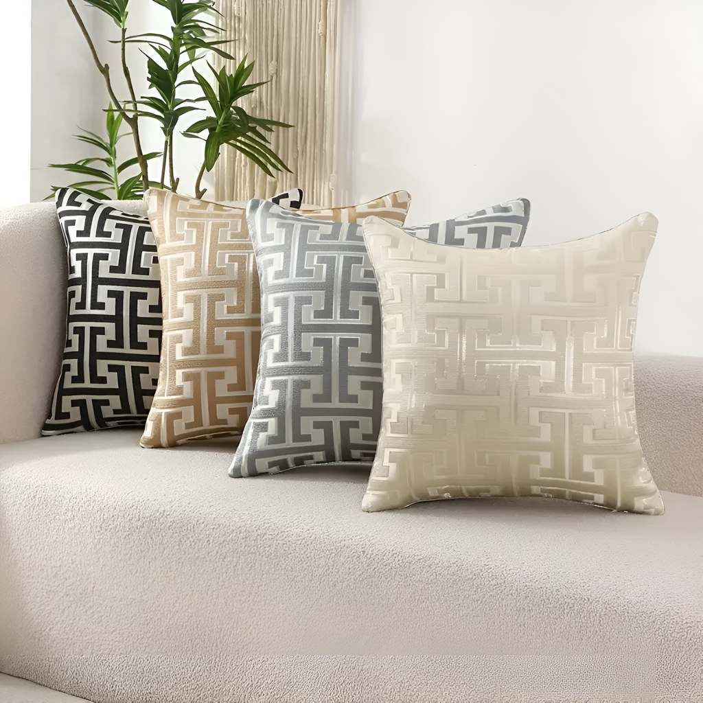Luksuriøst putetrekk i geometrisk jacquard – Beige