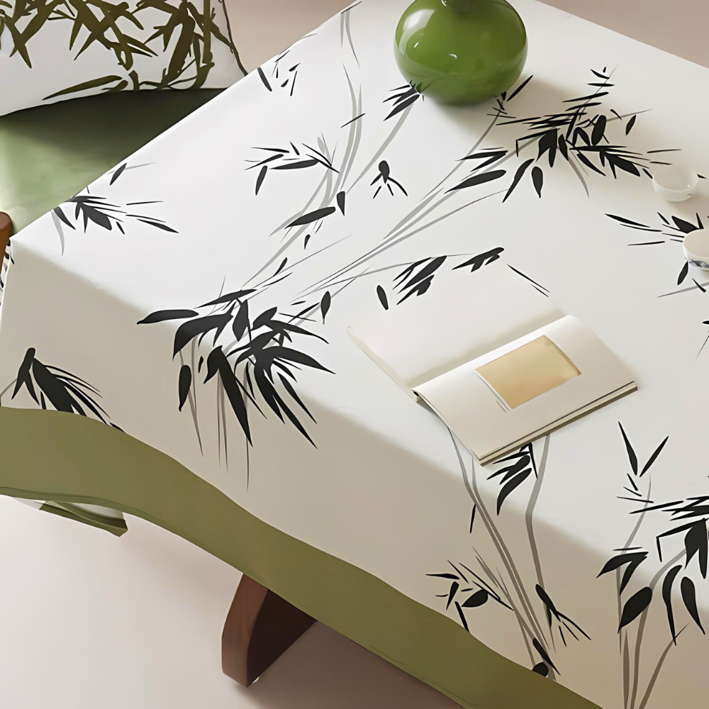 Elegant duk i pastoral bambus-zen-stil – Grønn & Svart
