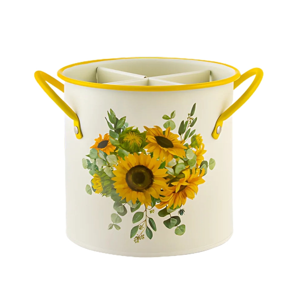 Redskapskurv med blomster og delelokk