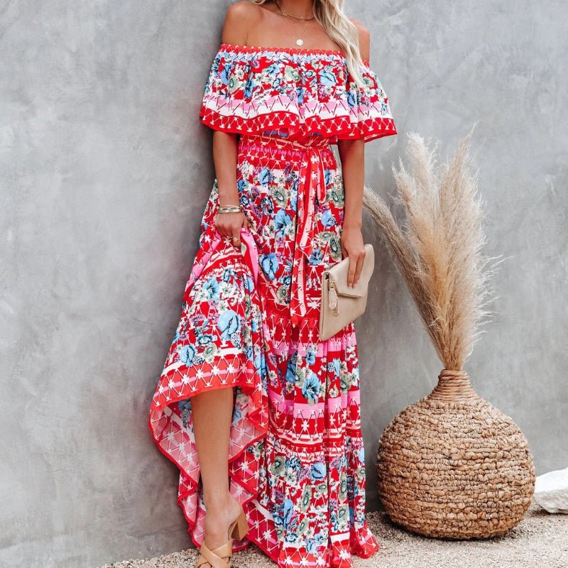Off Shoulder - trykt maxi - kjole - NordHjem