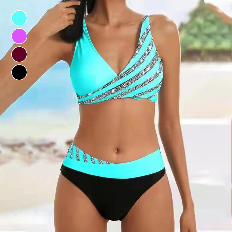 Stripete bikinisett med trykk