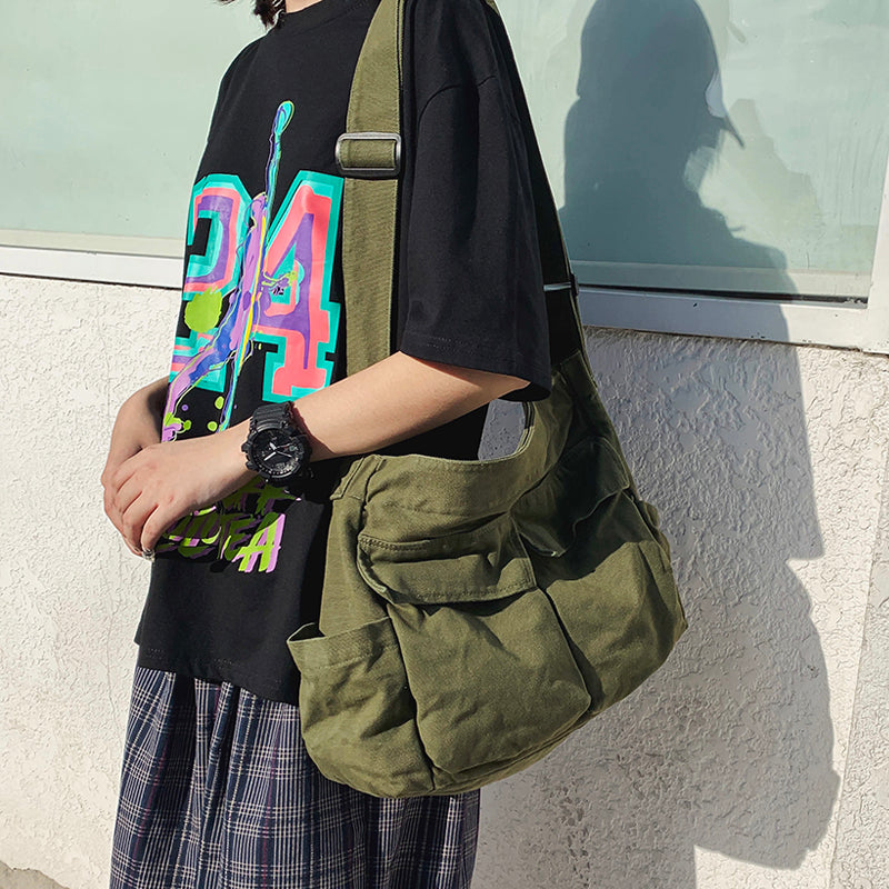 Lerret Ensfarget Messenger Bag