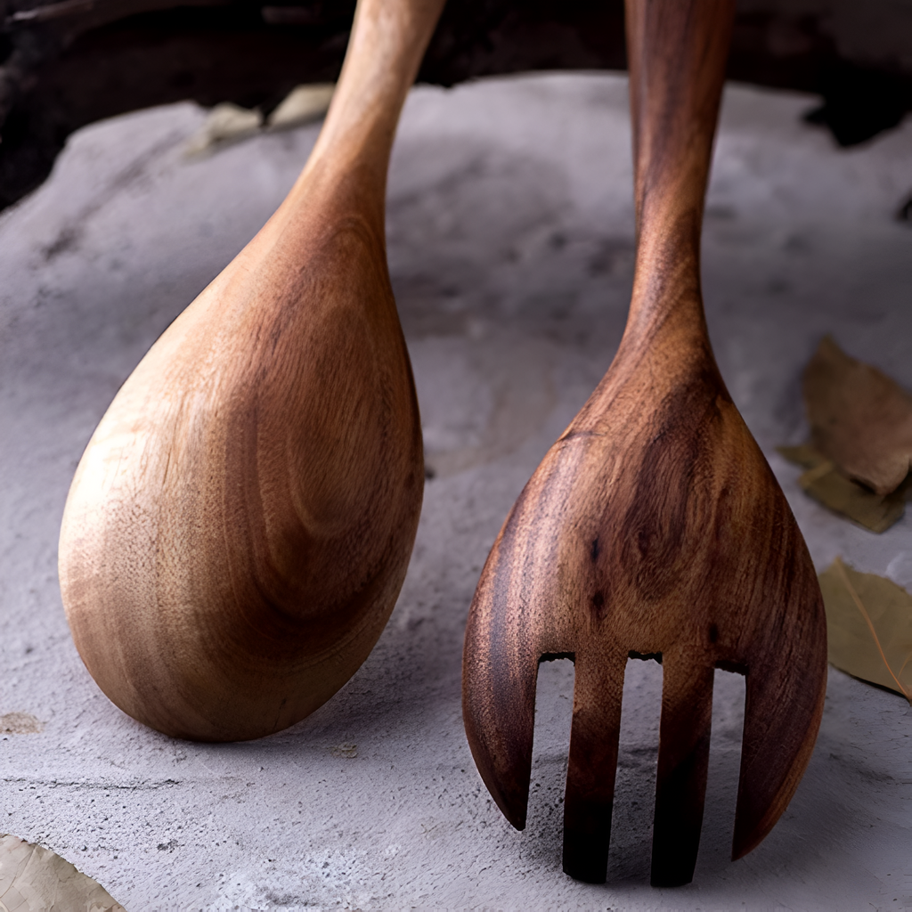 Rustikt salatsett i teak | 2 deler