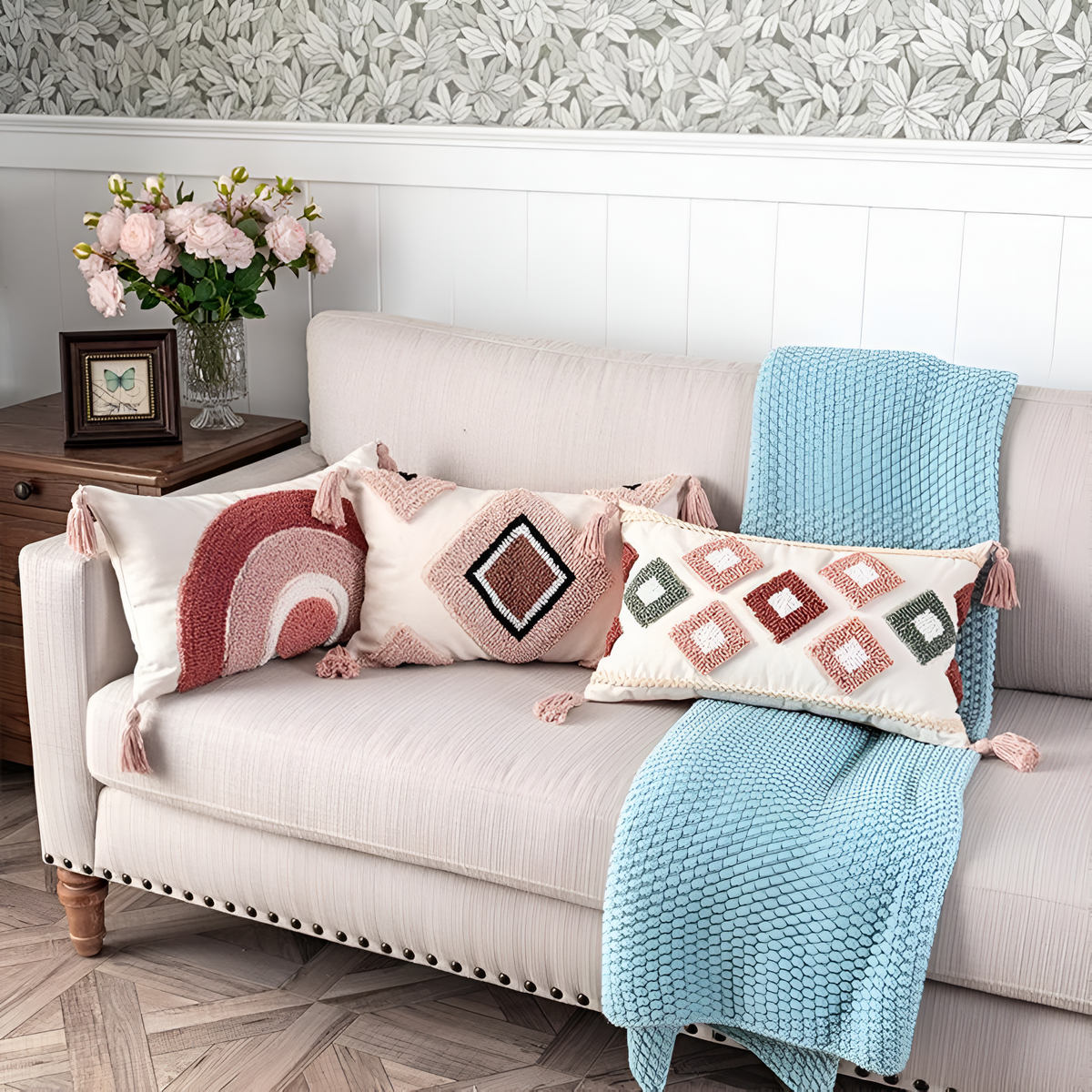Tuftet brodert boho-putetrekk