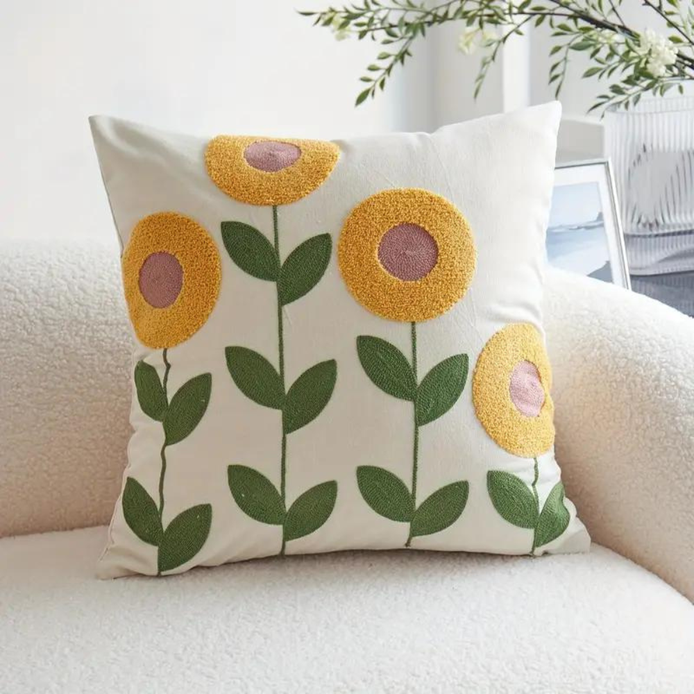 Elegant putetrekk med plantemønster – Gul