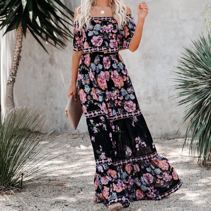 Off Shoulder - trykt maxi - kjole - NordHjem