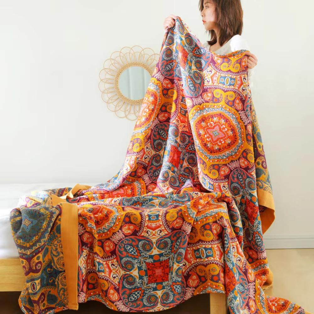 Sunrise Boho vendbart bomullspledd – 59"x79"