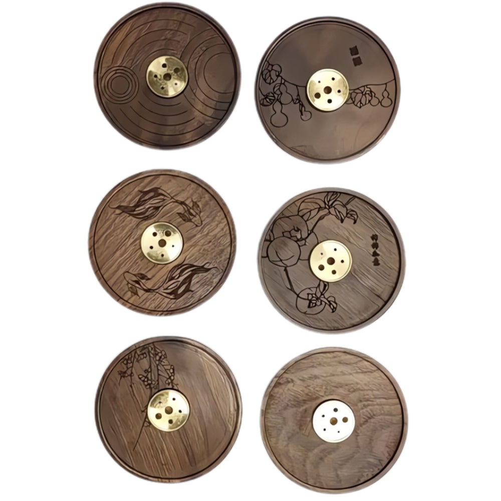 Rund røkelsesholder i tre og kobber